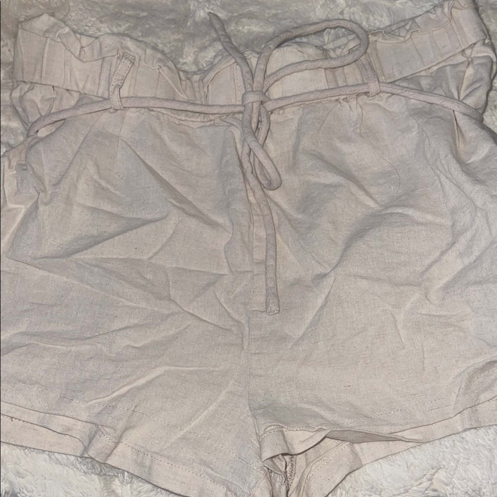 Princess Polly Cream Linen Drawstring Shorts